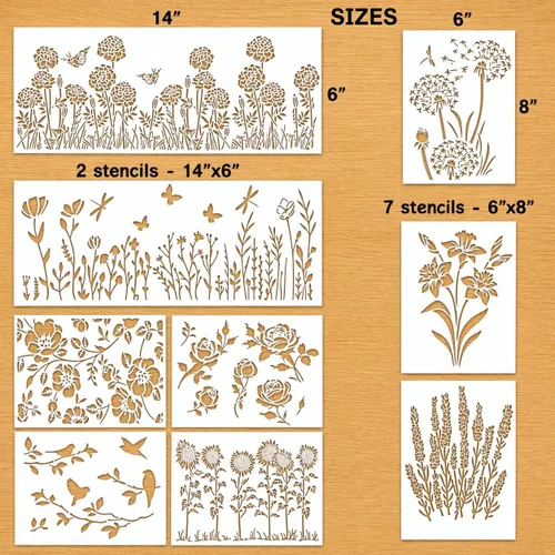 Miniatura 2 de Plantillas de flores para pintar sobre madera, plantilla reutilizable de flores silvestres para pintar en paredes, rosa, flor de cerezo, hortensia