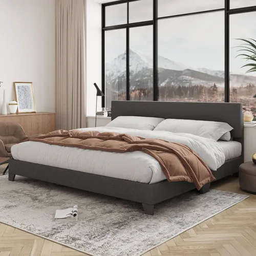 Miniatura 18 de Allewie - Base de cama Queen con cabecero tapizado ajustable, cama plataforma con listones de madera, base de colchón resistente, no necesita Gris