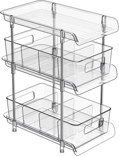 Organizador de baño transparente de 3 niveles con divisores, organización y almacenamiento de despensa extraíble multiusos para debajo del