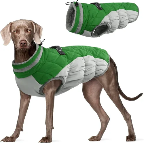 Miniatura 16 de FUAMEY - Chaqueta de invierno para perro, chaleco acolchado con arnés, ropa cálida para mascotas, abrigo con cremallera, impermeable, para perros