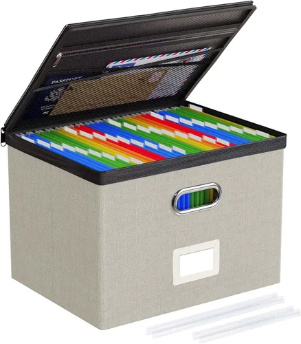 Miniatura 10 de Oterri Paquete de 2 cajas organizadoras de archivos con tapas, caja de archivos con bolsillos de malla, caja organizadora de documentos para Verde