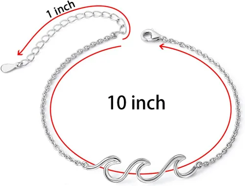 Miniatura 6 de Tobillera ondulada para mujer, de plata de ley S925, ajustable, con estrellas de mar en capas, océano, playa, mar, tobillera