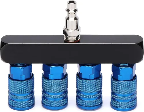 Divisor de colector de aire recto de 4 vías, divisor de compresor de aire tipo línea con 4 acopladores y enchufe MNPT de 1/4", accesorios de aire