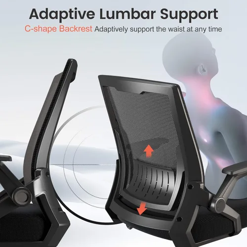 Miniatura 4 de GTPLAYER Silla de oficina ergonómica con reposabrazos abatibles, silla ejecutiva para computadora en casa, malla transpirable y cómodo soporte Negro