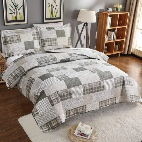Miniatura 11 de Jarson Juego de edredón a cuadros de 3 piezas tamaño Full/Queen, juego de ropa de cama ligera y suave de verano, colcha reversible