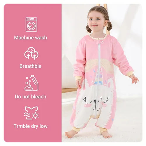 Miniatura 5 de MICHLEY Saco de dormir para bebé de manga larga con pies, manta envolvente usable de invierno para niños y niñas, Gato, 1-3 años Rosa