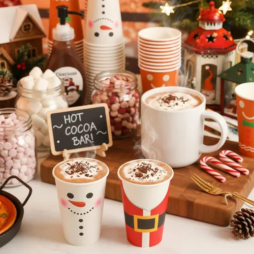 Miniatura 3 de Gerrii 60 piezas de tazas de papel desechables de Navidad de 16 onzas para beber té, bebidas frías y calientes, tazas de Santa, muñeco de nieve