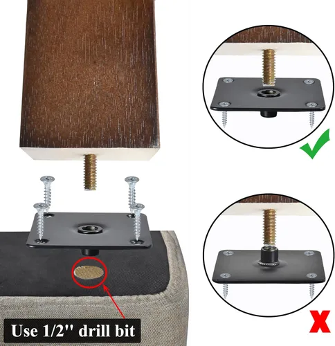 Miniatura 5 de Patas de madera para muebles de 8 pulgadas, juego de 4 patas cuadradas de repuesto, color marrón, para sillón otomano, sillón reclinable, mesa