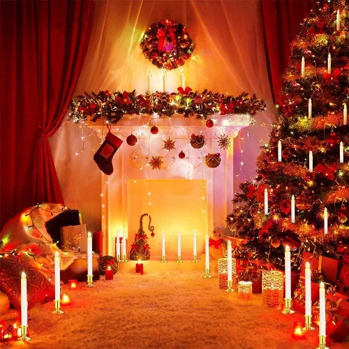 Miniatura 7 de YAUNGEL Velas de Navidad para ventana, paquete de 6 velas cónicas sin llama a pilas para ventanas con temporizador remoto, luces eléctricas