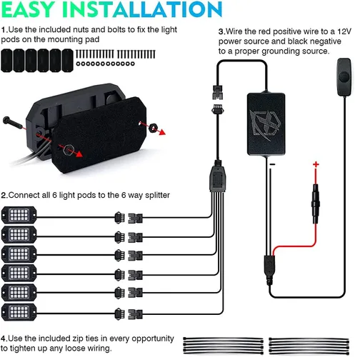 Miniatura 7 de Xprite - Kit de luces LED RGB bluetooth con controlador RF, luces neón multicolor intermitentes que sincronizan con la música para vehículos