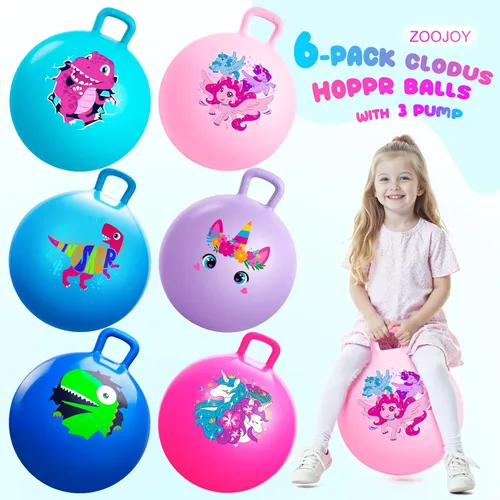 Miniatura 4 de ZOOJOY 6 pelotas saltarinas para niños de 3 a 8 años, pelota hinchable de 18 pulgadas de dinosaurio y unicornio con asas, juguetes saltarines