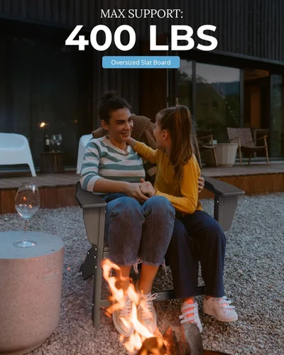 Miniatura 6 de BRIOPAWS - Juego de 2 sillas Adirondack Tamaño grande Silla para hoguera Plástico HDPE Para todo tipo de clima para terraza, al aire gris