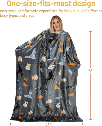 Miniatura 6 de Catalonia Manta con mangas y bolsillo, suave y cómoda manta de forro polar para mujeres y hombres Perro gris