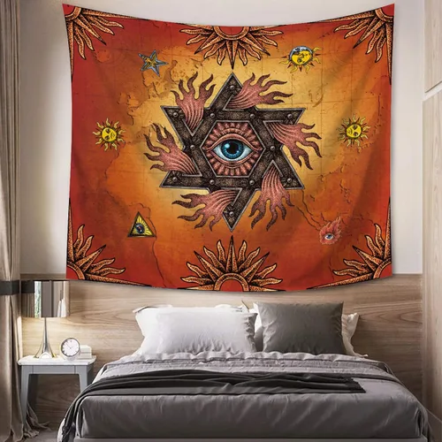 Miniatura 2 de VENTIMI Tapiz de sol para colgar en la pared, mantel con ojos espaciales, decoración de pared para dormitorio, sala de estar, exterior e