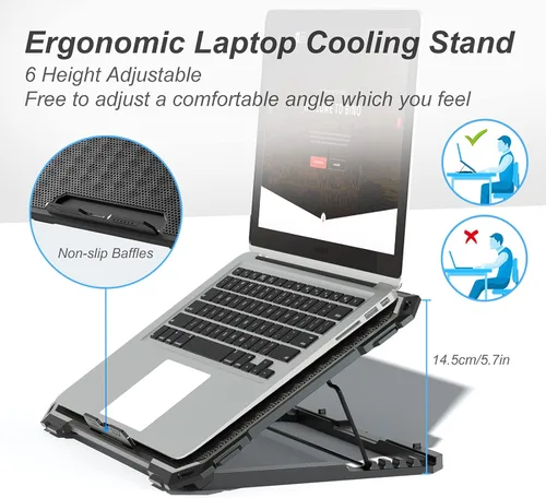Miniatura 3 de ICE COOREL Almohadilla de enfriamiento para laptop con 6 ventiladores de refrigeración, almohadilla de enfriamiento para ventilador de laptop de 13