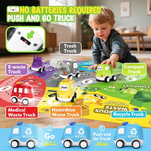 Miniatura 4 de Camión de juguete 7 en 1 para niños de 2, 3, 4, 5 años, camión transportador ecológico de 17 pulgadas más largo con 6 bonitos autos y tapete