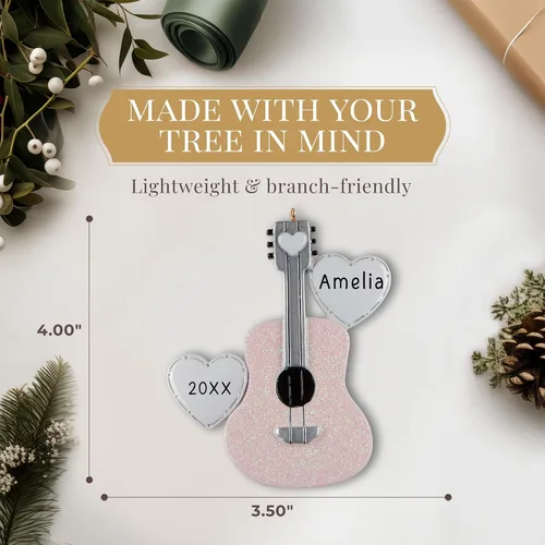 Miniatura 4 de Adorno de guitarra personalizado 2026 Adornos musicales de Navidad grabados con láser para árbol Regalo de recuerdo rosa personalizado