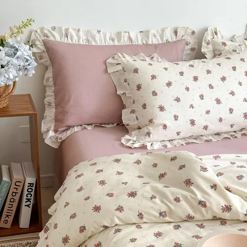 Miniatura 24 de MKXI Juego de ropa de cama con diseño de corbata de moño linda y rayas de flores rosas, tamaño individual, de algodón - Funda de edredón
