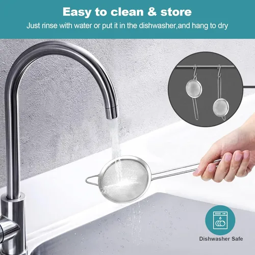 Miniatura 6 de Paquete de 2 coladores de malla fina, pequeños tamices de acero inoxidable con asas, para remojar té de hojas sueltas, colar cóctel, jugo y tamizar