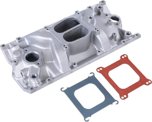 Colector de admisión de aluminio satinado de doble plano compatible con SBC Small Block Chevy 1996-2002 Vortec 350