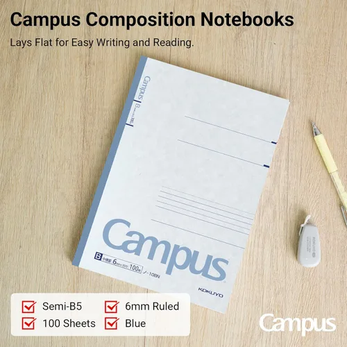 Miniatura 5 de KOKUYO Cuaderno Campus, a rayas de 15/64 pulgadas, semiB5, 100 hojas, 35 líneas, azul (NO-10BN)
