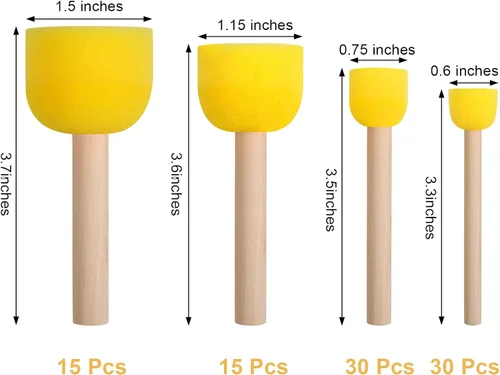 Miniatura 2 de vivinin Juego de 90 pinceles de esponja redondos, pinceles de esponja redondos para pintar, esponjas de pintura para pintura acrílica, herramientas