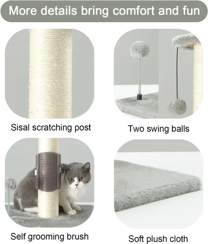 Miniatura 3 de PEEKAB Poste rascador para gatos de 32 pulgadas de alto, postes de sisal con bola colgante y cepillo de auto-masaje, rascador vertical para gatos