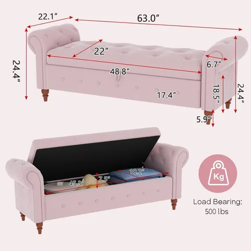 Miniatura 30 de NIOIIKIT Banco Otomano de Almacenamiento de 160 cm, Banco de Entrada con Botones Acolchados, Banco Largo de Brazos Enrollados para Dormitorio, Sala
