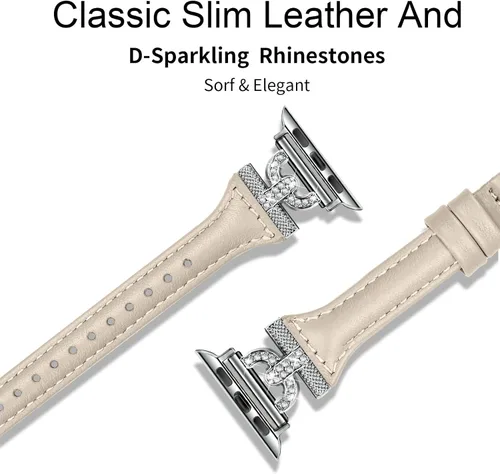 Miniatura 3 de Bandas delgadas de cuero compatibles con Apple Watch para mujeres de 40 mm, 41 mm, 38 mm, 44 mm, 45 mm, 49 mm, 42 mm, 46 mm, con forma de D