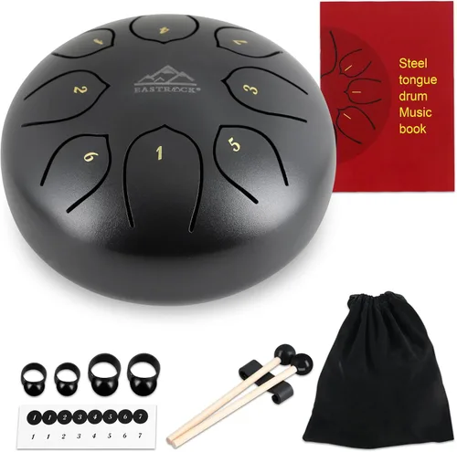 Miniatura 4 de EASTROCK Tambor de lengua de acero para niños de 6 pulgadas, 8 notas, instrumento de percusión, tambor handpan en clave C con bolsa de viaje