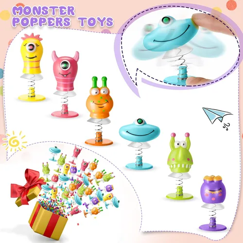 Miniatura 2 de Deekin 24 piezas de juguetes de lanzamiento de primavera de animales de ojo grande, 6 estilos saltando hinchables regalos de fiesta de primavera