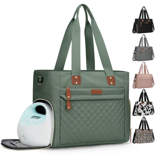 Miniatura 13 de Pritent Bolsa de Pañales Tote para Mamá Trabajadora, Bolsa de Pañales de Viaje Grande para Mamá y Papá con Funda para Laptop de 14 Pulgadas, Bolsa