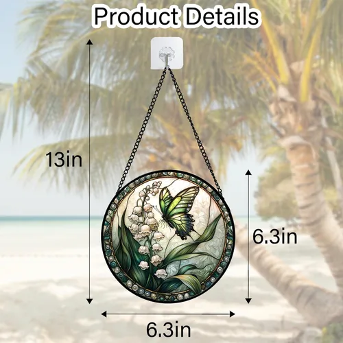Miniatura 2 de DASTOLL Colgante de vidrio emplomado para ventana, diseño de lirio del valle, mariposa, atrapasol para puertas, hogar, atrapasoles decoración