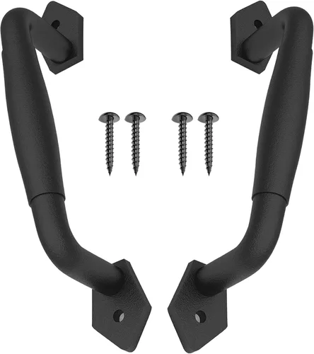 Miniatura 11 de Paquete de 2 manijas de barra recta de 8 pulgadas para puerta de granero, tiradores de hierro fundido negro para puertas correderas, puertas