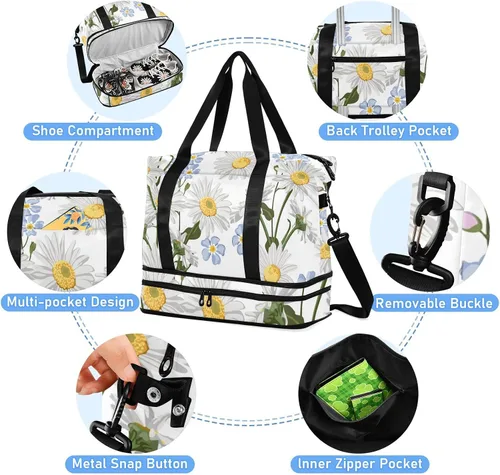 Miniatura 5 de Gym Bag Forget-me-not Flower Travel Duffel Bag - Sports Gym Bag with Dry Wet Pocket Cosmetic bag & Shoes Compartment for Women and Men