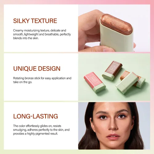 Miniatura 4 de Barra de contorno de crema, barra bronceadora con brillo facial, resaltador de brillo natural mezclable, barra hidratante sólida teñida multiusos