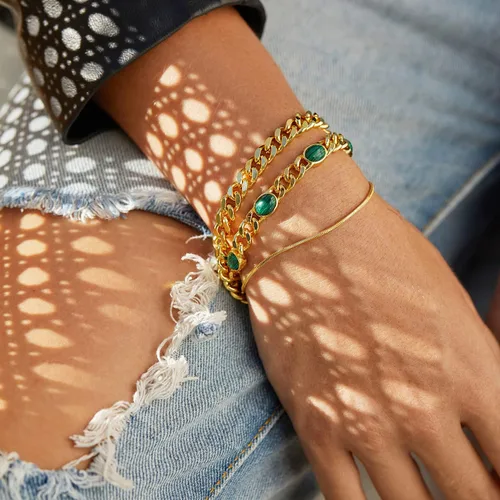 Miniatura 4 de FRUMOS Dainty Layering Bracelets for Women 18 k Gold Plated Fashion Adjustable Chunky Cuban Paperclip Link Chain Bracelets Jewelry for Women Girls