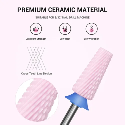 Miniatura 2 de MelodySusie Brocas de uñas 5 en 1, brocas de cerámica de corte cruzado de 3/32 pulgadas, adecuadas para manicura, pedicura, cutícula, esmalte en Rosa