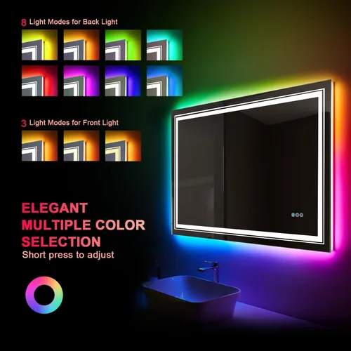 Miniatura 3 de Snowdool - Espejo LED para baño de 30 x 36 pulgadas con 8 luces RGB retroiluminadas + 3 luces frontales (ajustables individualmente), 3