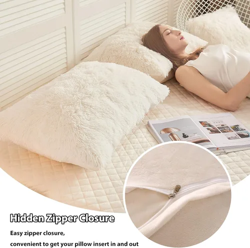 Miniatura 5 de LIFEREVO - Juego de 2 fundas de cojín decorativo de pelo sintético y terciopelo suave Beige claro