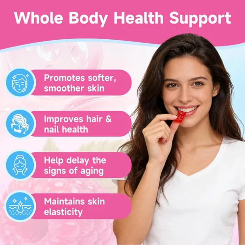 Miniatura 4 de Paquete de 2 gomitas de péptido de colágeno para mujeres y hombres, proteína de colágeno tipo I, II, III, V, X con biotina vitamina C, D, suplemento