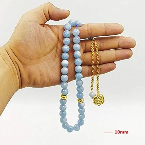 Miniatura 3 de ALBASHAN Pulsera Tasbih de piedra aguamarina natural para hombre, regalo islámico especial para musulmanes 33, 45, 66, 99, cuentas de oración