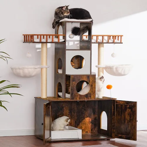 Miniatura 2 de Heybly Árbol para Gatos con Compartimento para Caja de Arena para Gatos Grandes de Interior, Torre para Gatos Grandes de 20 Libras de Servicio