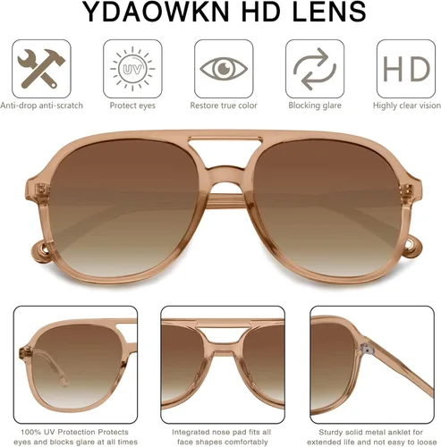 Miniatura 3 de YDAOWKN Retro Square Aviator Sunglasses for Womens Mens Vintage 70s Double Bridge Sun Glasses