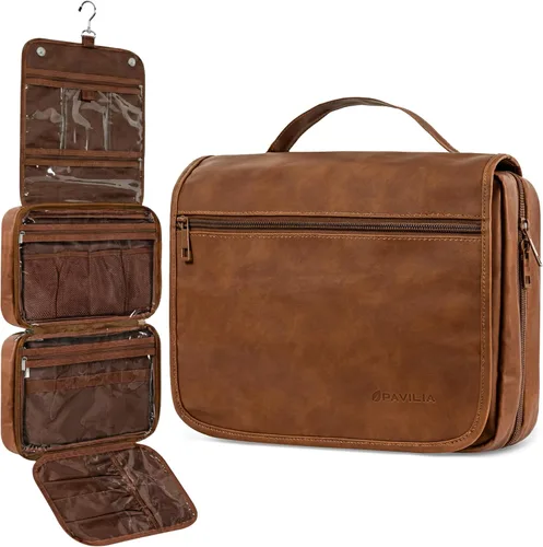 Miniatura 12 de PAVILIA Neceser colgante para mujeres y hombres, organizador de cosméticos plegable, bolsa de viaje, bolsa de maquillaje resistente al agua