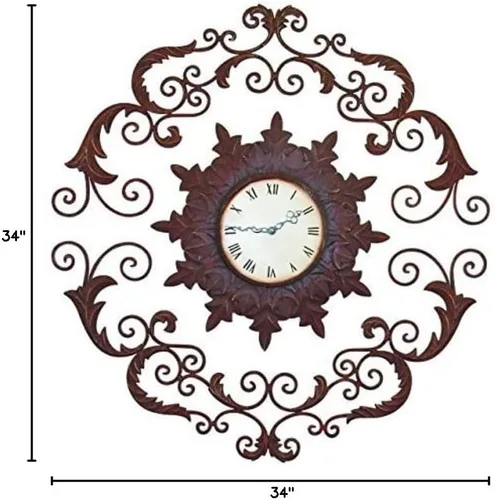 MY SWANKY HOME Medallón de desplazamiento Reloj de pared de hierro forjado Dial flotante ornamentado marrón de metal abierto
