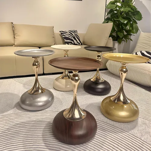 Miniatura 4 de Mesita de noche pequeña, mesa auxiliar redonda de pedestal, mesa auxiliar Art Deco, mesa auxiliar moderna, mesa auxiliar para sala de estar, Dorado
