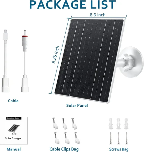 Miniatura 2 de Zivif Panel solar para cámara de seguridad al aire libre, cargador solar USB C de 10 W compatible con cámara recargable de 5 V, montaje ajustable