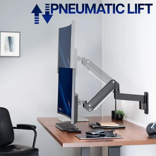 Miniatura 7 de VIVO Brazo de Monitor de Aluminio Premium de Servicio Pesado para Pantallas Ultraanchas de hasta 49 pulgadas y 44 libras, Montaje de Pared Negro