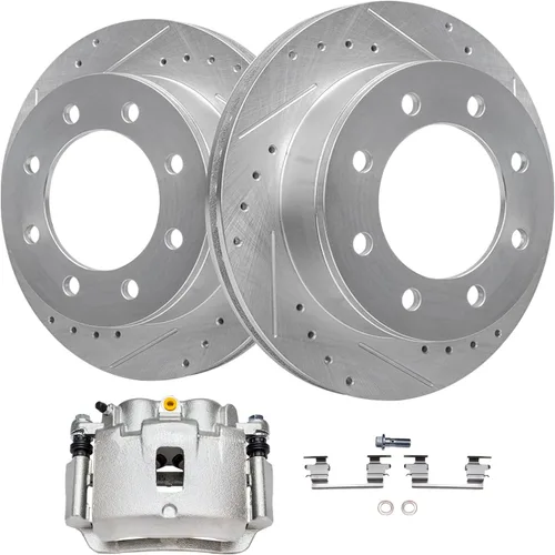 Miniatura 34 de Detroit Axle - Rotores de disco delantero + pinza de freno lateral del pasajero de repuesto para Mitsubishi Raider Dodge Dakota 2005-2008 - Juego